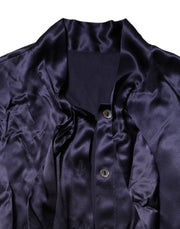 Dolce & Gabbana Dark Purple Silk Ascot Collared Blouse Top