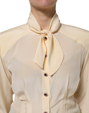 Dolce & Gabbana Light Yellow Silk Ascot Collared Blouse Top