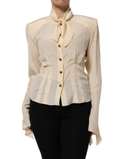Dolce & Gabbana Light Yellow Ascot Collar Buttoned Blouse Top