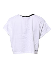 Dolce & Gabbana White Graphic Print Crew Neck Cropped T-shirt