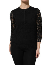 Dolce & Gabbana Black Nylon Lace Long Sleeve Blouse Top