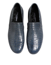 Dolce & Gabbana Blue Exotic Leather Slip On Loafers Men Dress Shoes