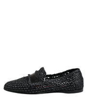 Dolce & Gabbana Black Woven Leather Slip On Loafers Men Shoes