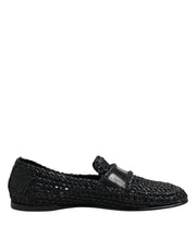 Dolce & Gabbana Black Woven Leather Slip On Loafers Men Shoes