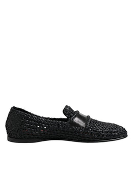 Dolce & Gabbana Black Woven Leather Slip On Loafers Men Shoes