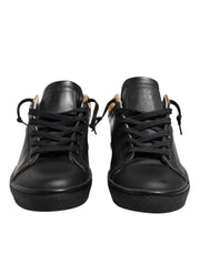 Leather Crown Black Gold Lace Up Low Top Women Sneakers Shoes