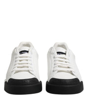 Dolce & Gabbana White Black Logo Leather Lace Up Sneakers Shoes