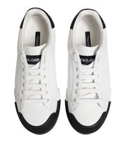 Dolce & Gabbana White Black Logo Leather Lace Up Sneakers Shoes