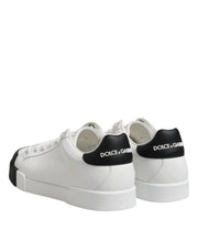 Dolce & Gabbana White Black Logo Leather Lace Up Sneakers Shoes