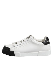 Dolce & Gabbana White Black Logo Leather Lace Up Sneakers Shoes