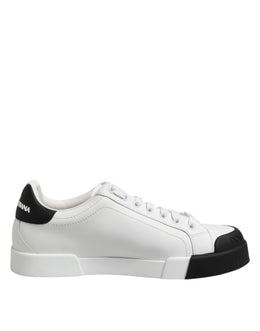 Dolce & Gabbana White Black Logo Leather Lace Up Sneakers Shoes