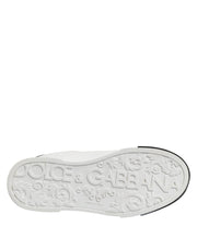 Dolce & Gabbana White Black Logo Leather Lace Up Sneakers Shoes