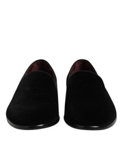 Dolce & Gabbana Black Velvet Slip On Loafers Formal Shoes