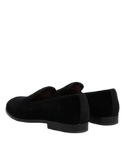 Dolce & Gabbana Black Velvet Slip On Loafers Formal Shoes