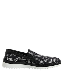 Dolce & Gabbana Black Slip On Printed Men Loafers Shoes