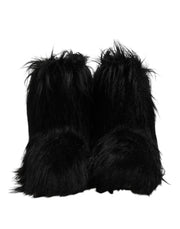 Dolce & Gabbana Black Faux Fur Mid Calf Boots Shoes