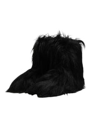 Dolce & Gabbana Black Faux Fur Mid Calf Boots Shoes
