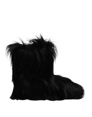 Dolce & Gabbana Black Faux Fur Mid Calf Boots Shoes