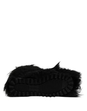 Dolce & Gabbana Black Faux Fur Mid Calf Boots Shoes
