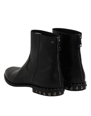 Dolce & Gabbana Black Leather Logo Ankle Boots Studded Shoes
