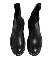 Dolce & Gabbana Black Leather Mid Calf Boots Flats Shoes