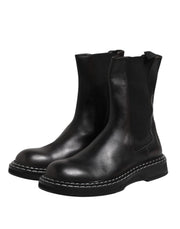 Dolce & Gabbana Black Leather Mid Calf Boots Flats Shoes