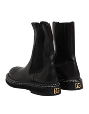 Dolce & Gabbana Black Leather Mid Calf Boots Flats Shoes