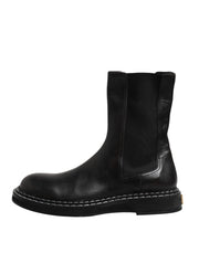 Dolce & Gabbana Black Leather Mid Calf Boots Flats Shoes