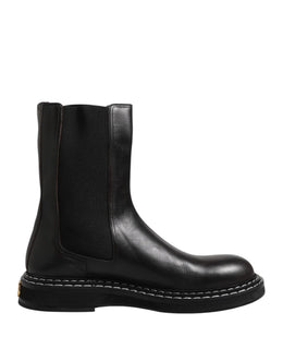 Dolce & Gabbana Black Leather Mid Calf Boots Flats Shoes