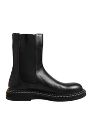 Dolce & Gabbana Black Leather Mid Calf Boots Flats Shoes
