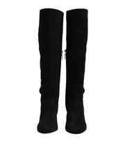 Dolce & Gabbana Black Suede Leather Knee High Boots Shoes