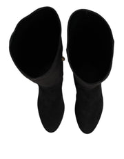Dolce & Gabbana Black Suede Leather Knee High Boots Shoes