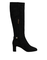 Dolce & Gabbana Black Suede Leather Knee High Boots Shoes