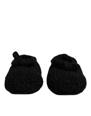 Dolce & Gabbana Black Wool Slip On Flats Ballerina Shoes