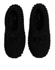 Dolce & Gabbana Black Wool Slip On Flats Ballerina Shoes