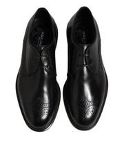 Dolce & Gabbana Black Leather Derby Wingtip Formal Shoes