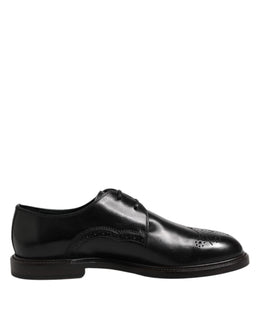 Dolce & Gabbana Black Leather Derby Wingtip Formal Shoes