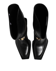 Dolce & Gabbana Black Leather High Boots Flats Shoes