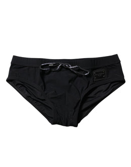 Dolce & Gabbana Black Logo Plaque Men Beachwear Brief Swimwear