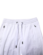 Dolce & Gabbana White Cotton Stretch Logo Men Jogger Pants