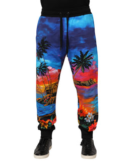 Dolce & Gabbana Blue Hawaiian Print Jogger Sweatpants Pants