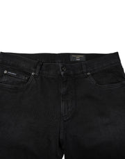 Dolce & Gabbana Black Cotton Logo Plaque Denim Jeans