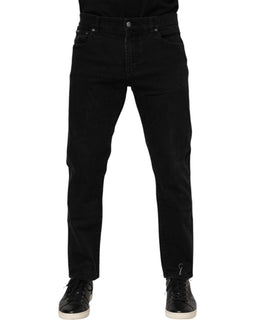 Dolce & Gabbana Black Cotton Logo Plaque Slim Fit Denim Jeans