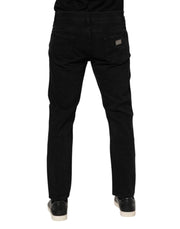 Dolce & Gabbana Black Cotton Logo Plaque Slim Fit Denim Jeans