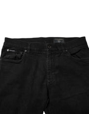 Dolce & Gabbana Black Cotton Logo Plaque Slim Fit Denim Jeans