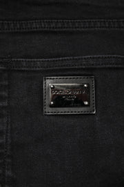 Dolce & Gabbana Black Cotton Logo Plaque Slim Fit Denim Jeans
