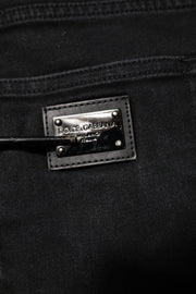 Dolce & Gabbana Black Cotton Logo Plaque Slim Fit Denim Jeans
