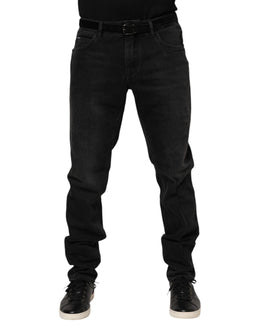 Dolce & Gabbana Black Cotton Logo Plaque Skinny Denim Jeans