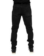 Dolce & Gabbana Black Cotton Logo Plaque Skinny Denim Jeans