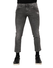 Dolce & Gabbana Gray Cotton Logo Plaque Men Denim Jeans